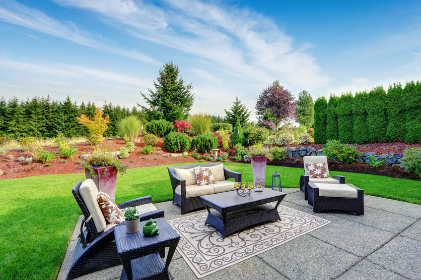 Concrete patio in the backyard