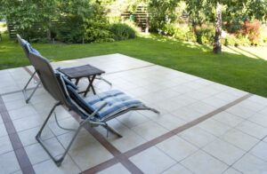 place to relax on the terrace in the garden as background