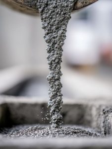workers skillfully direct a steady stream of concrete from a high chute into a prepped urban mold, laying the groundwork for modern infrastructure.